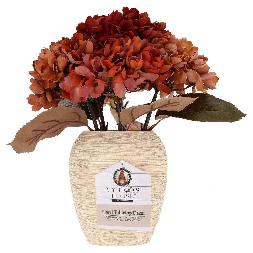 My Texas House Fall Faux Hydrangea Floral Arrangement in Ceramic Vase